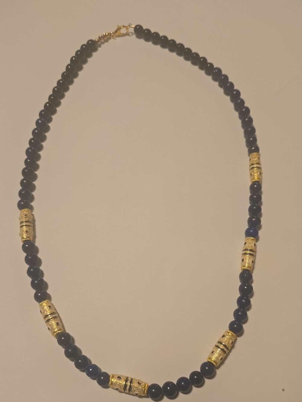 Gold Accent Beaded Lapis Necklace - Women's Jewelry